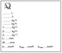 Plăcuță mase maxime autorizate și dimensiuni remorcă sau semiremorcă (OMTI 980/2011)